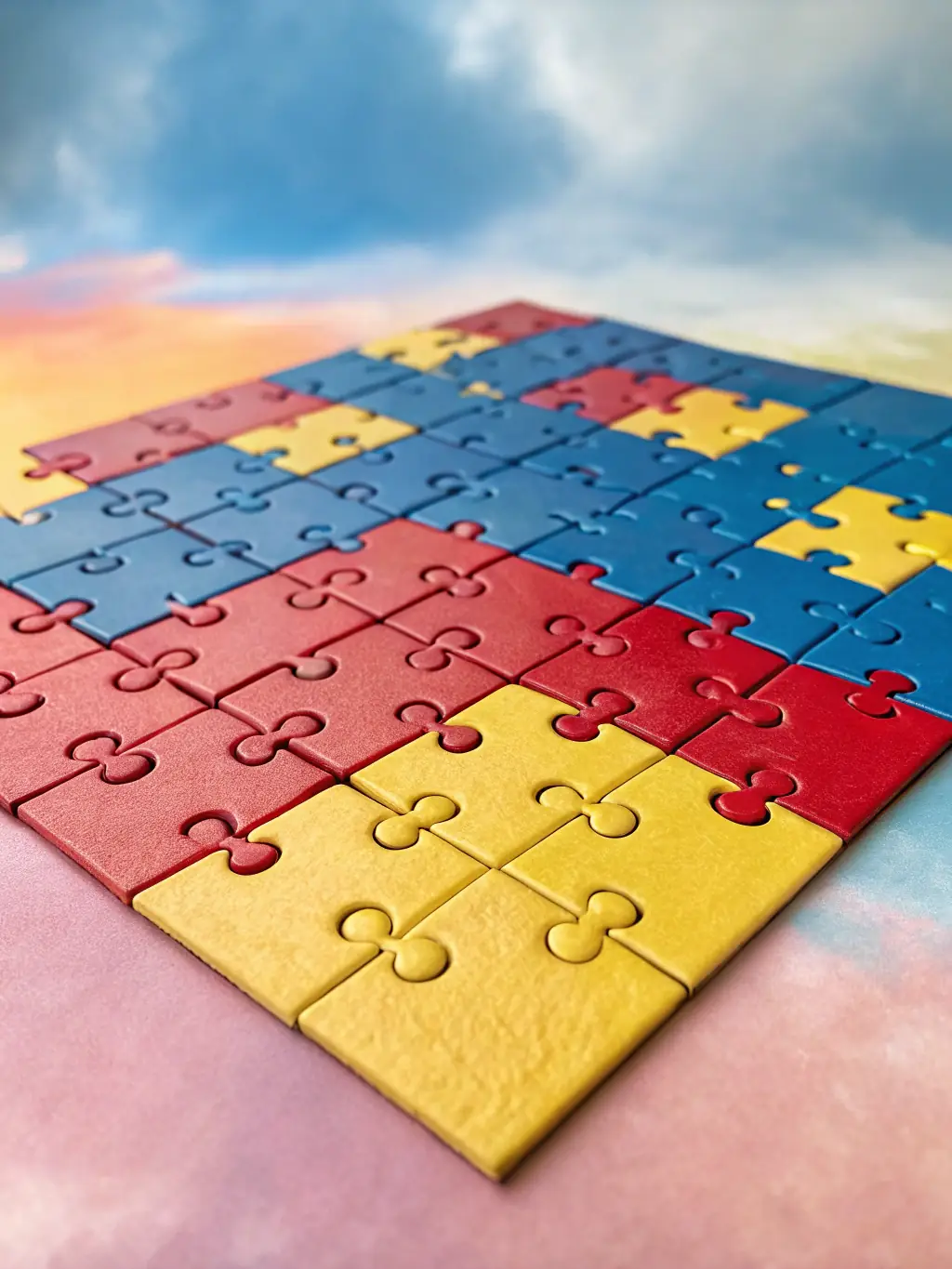 An image displaying the 'Puzzle Mania' game, with colorful puzzle pieces forming a complex pattern, and various difficulty levels visible in the background.
