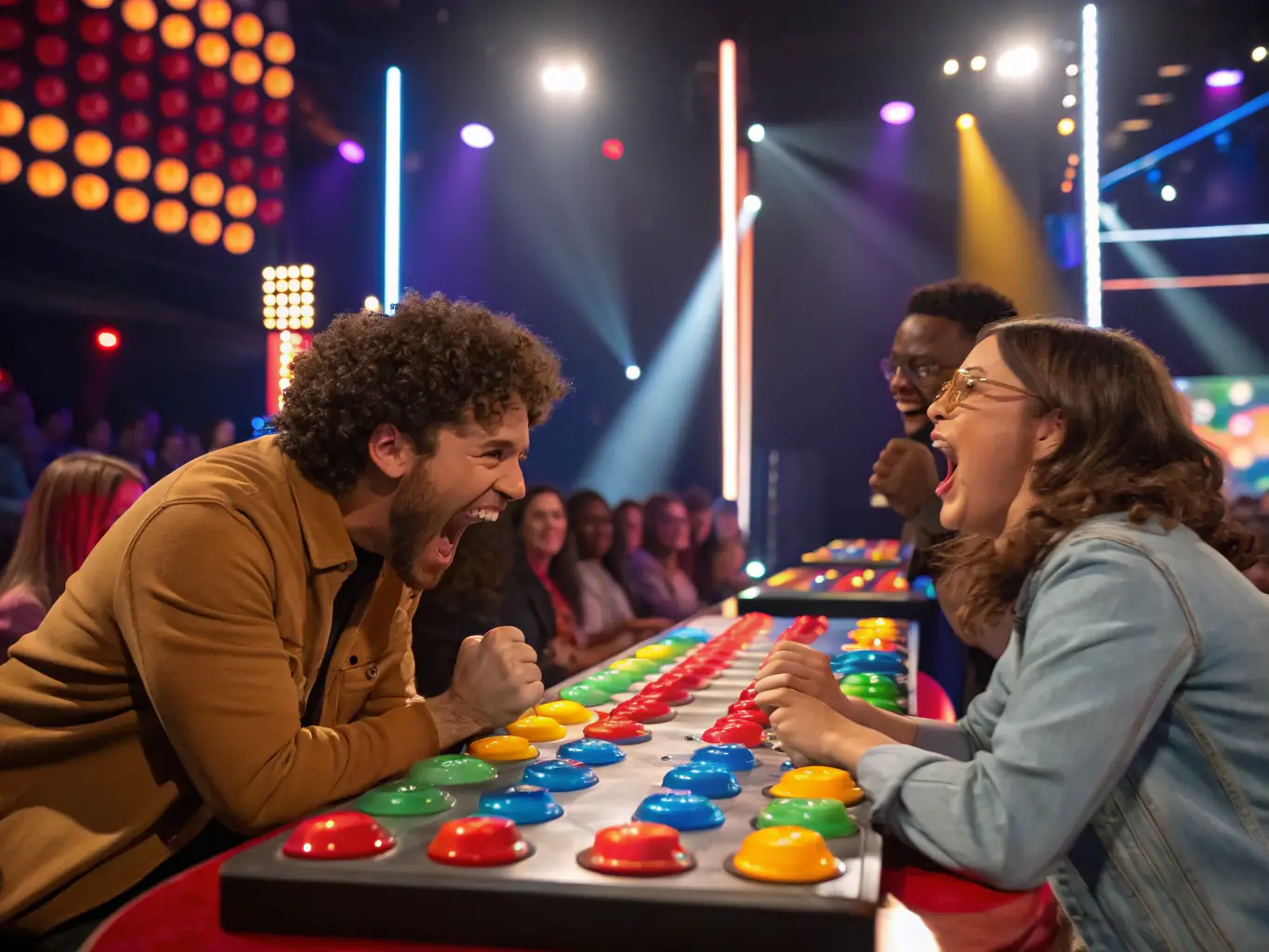 A group of diverse players enthusiastically participating in a virtual trivia game on the Free Tiger Game platform, showcasing the platform's interactive and engaging nature.