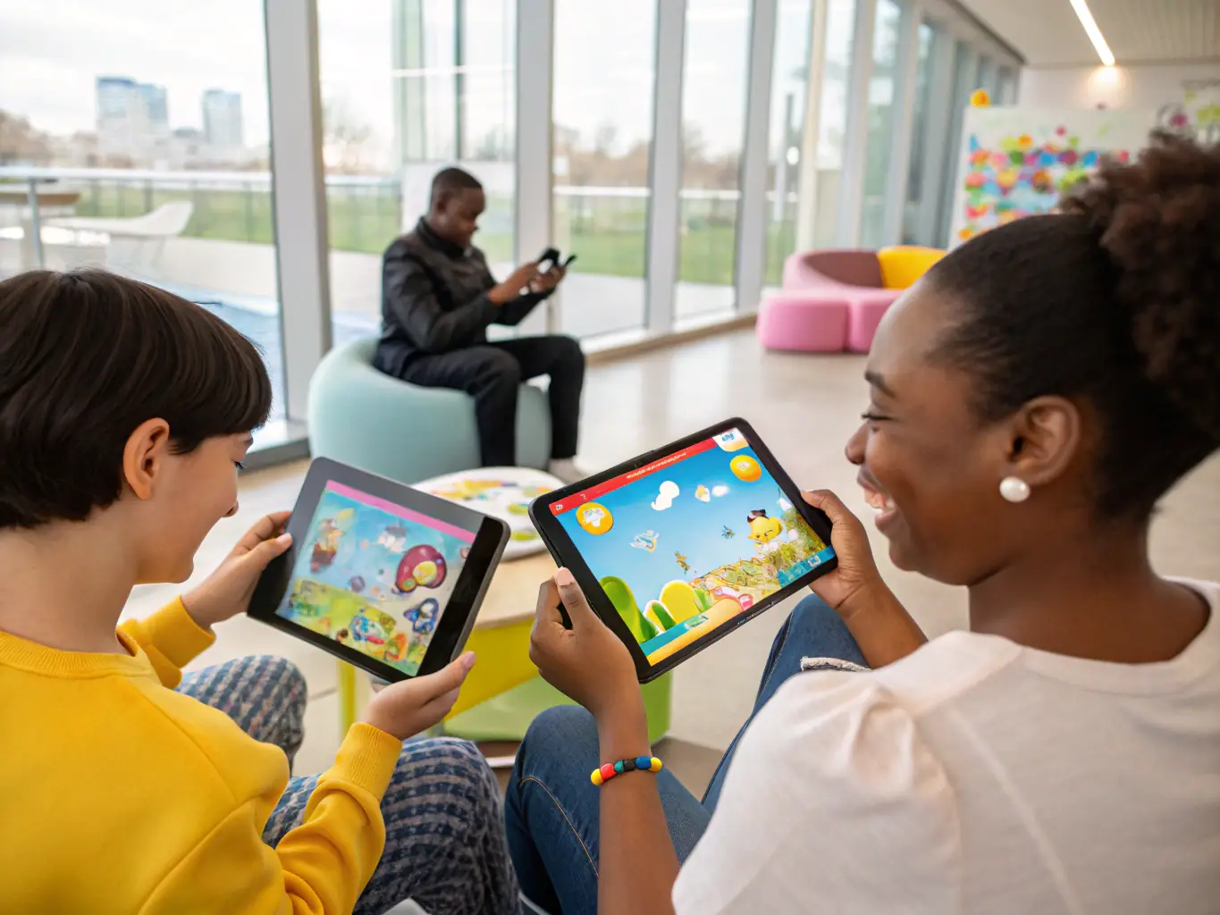 A cheerful group of diverse users of different ages are playing various games on the Free Tiger Game platform, showcasing the platform's inclusive and engaging environment.