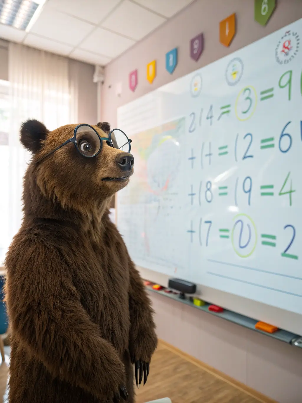 A screenshot of the 'Math Master' game, showing mathematical equations and challenges, with a friendly cartoon tutor character in the corner.